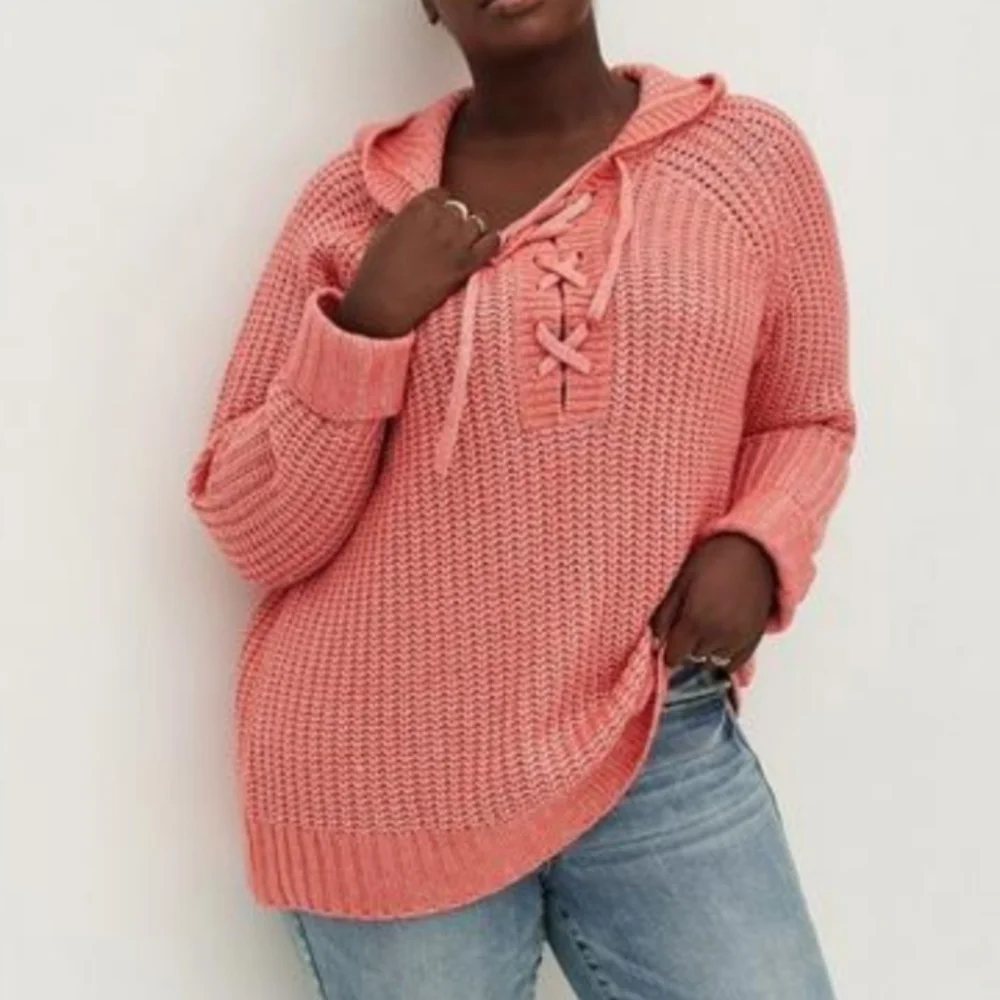 Torrid Chunky Pullover Hooded Raglan Sweater Rose Plus Size 3X